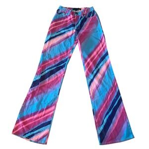 Just Cavalli Flare Jeans Women Vintage Y2K Printed Pink Blue Denim Size 24